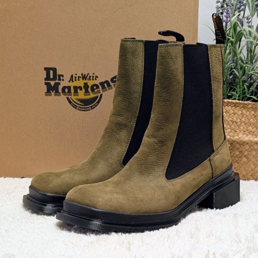 Dr. Martens Olive Maybole Square Toe Buttersoft Leather Chelsea Boots UK 8 NIB
